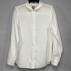 Linen Chico's White Button Down No Iron Shirt Size 0 US 4/6